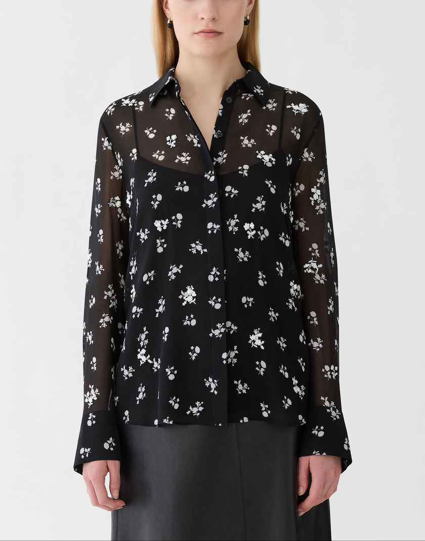 DITSY FLORAL PRINT SILK GEORGETTE EMBELLISHED BLOUSE