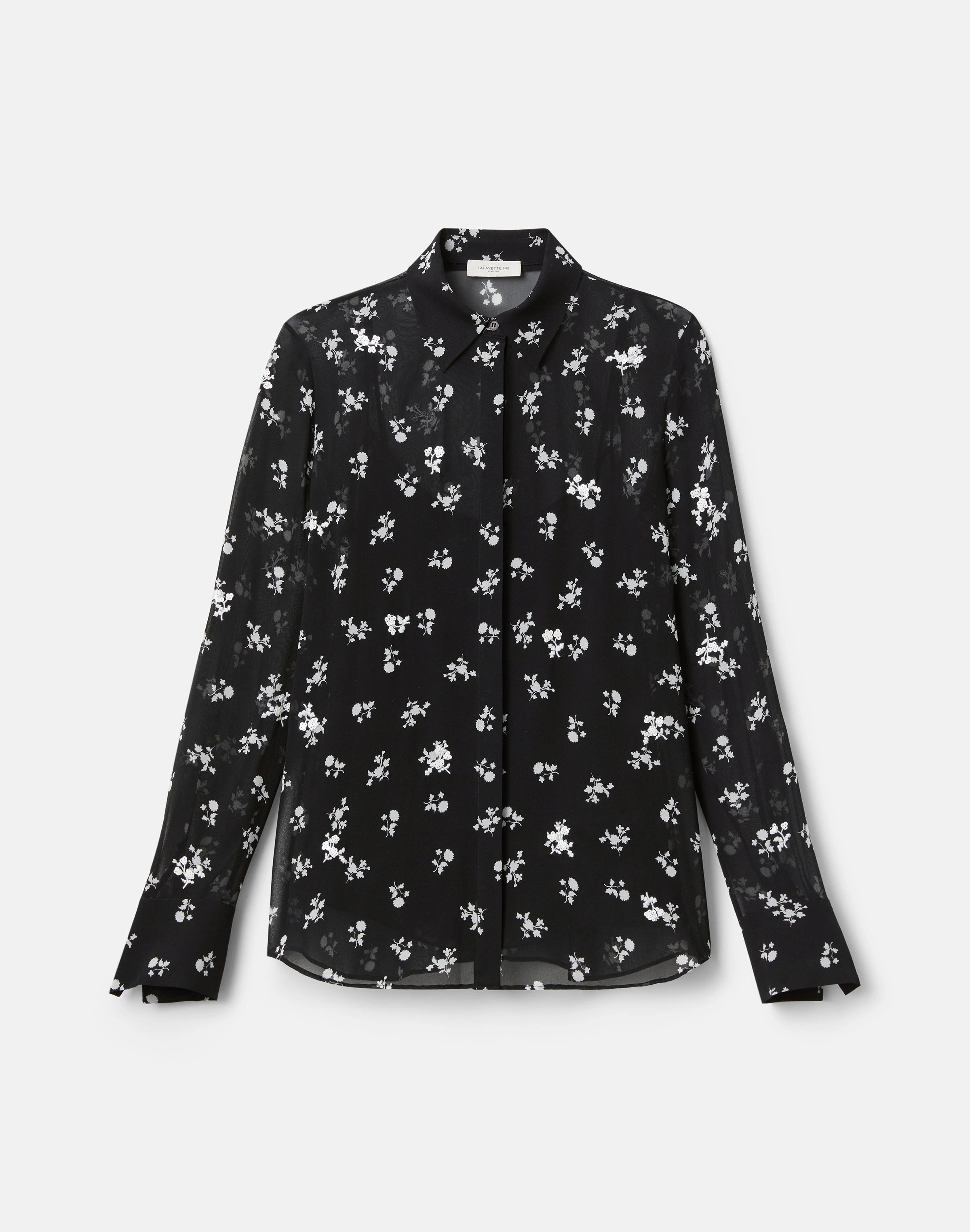 DITSY FLORAL PRINT SILK GEORGETTE EMBELLISHED BLOUSE