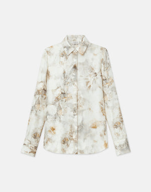 ECO LEAVES PRINT SILK TWILL BUTTONED BLOUSE