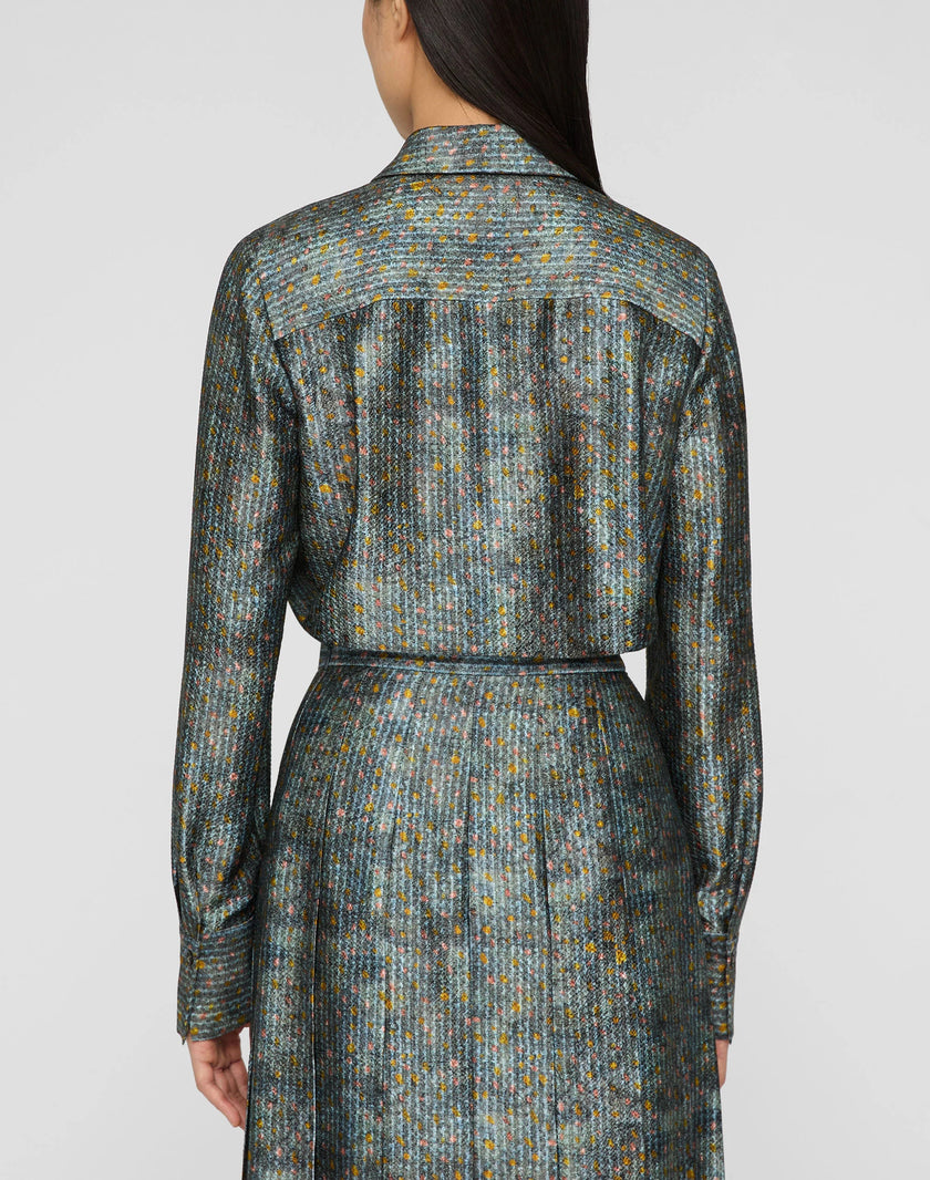 TEXTILE PRINT TEXTURED SILK BUTTON BLOUSE
