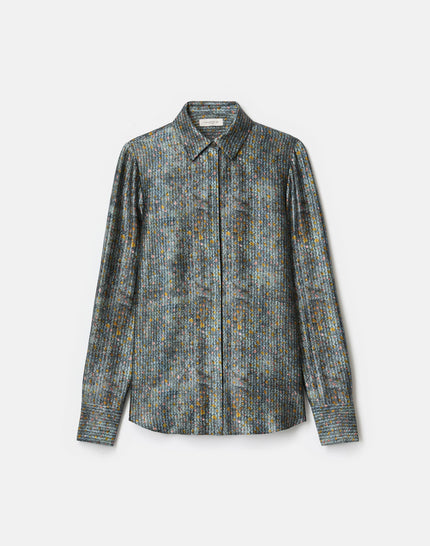 TEXTILE PRINT TEXTURED SILK BUTTON BLOUSE
