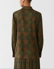 GLEN PLAID PRINT SILK BUTTON BLOUSE