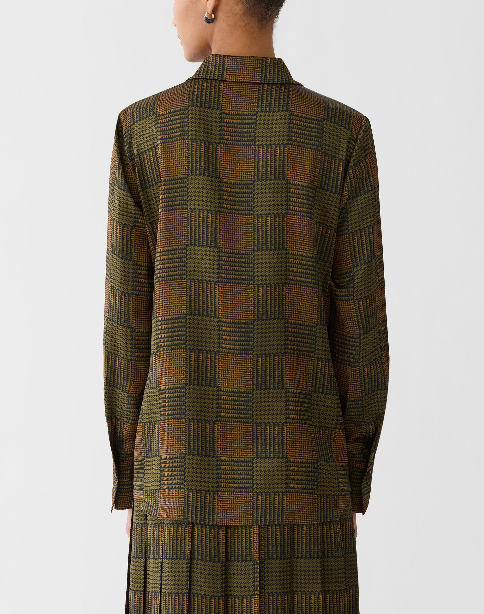 GLEN PLAID PRINT SILK BUTTON BLOUSE