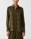 GLEN PLAID PRINT SILK BUTTON BLOUSE