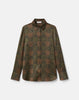 GLEN PLAID PRINT SILK BUTTON BLOUSE