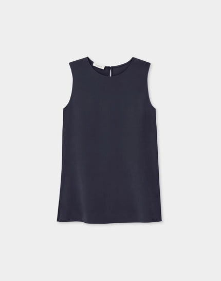 SILK CREPE DE CHINE SLEEVELESS BLOUSE IN INK