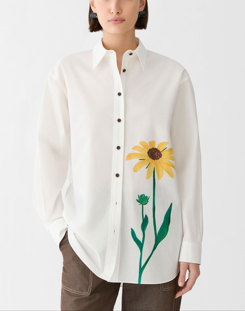 SINGLE STEM PRINT COTTON POPLIN OVERSIZED SHIRT