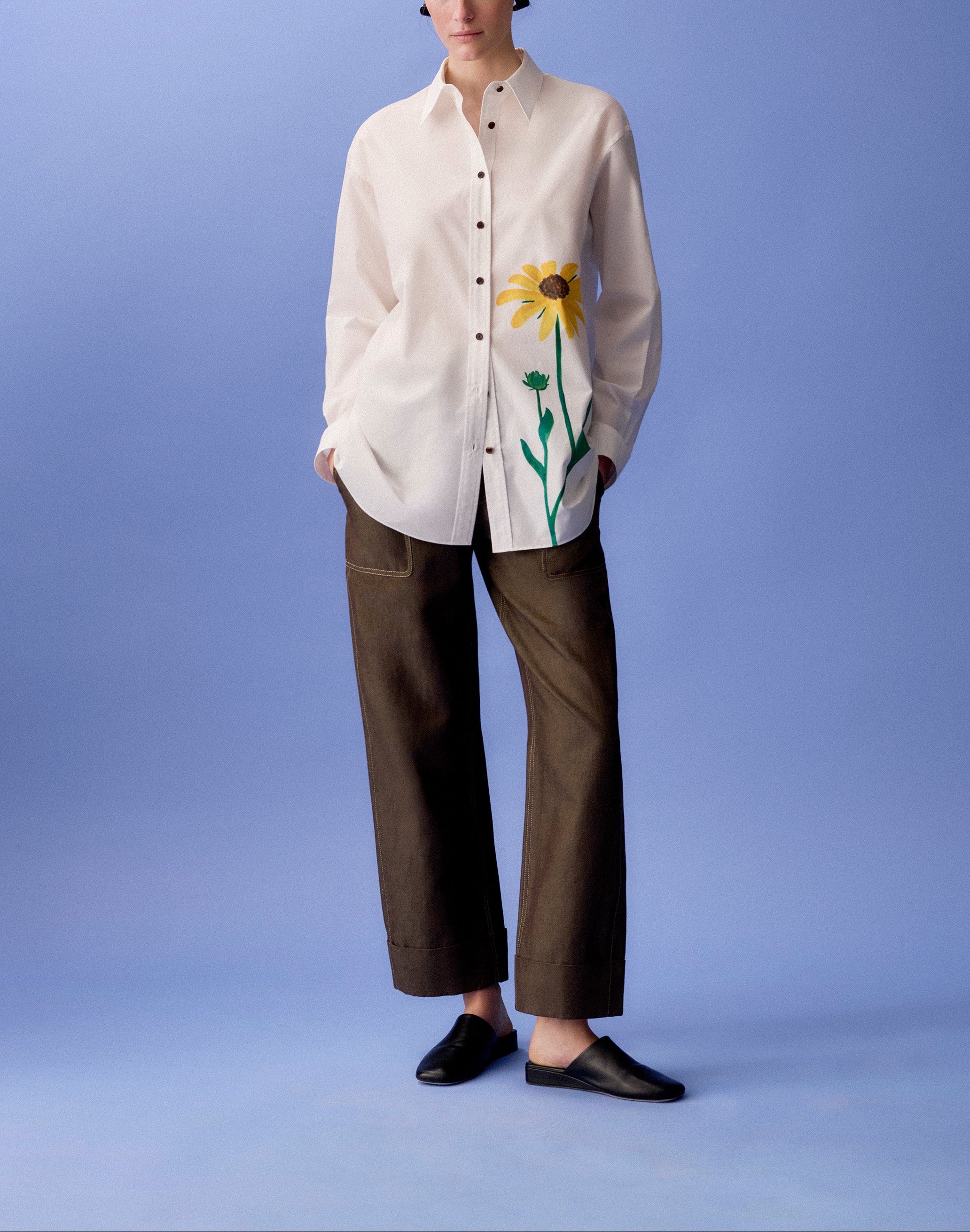 SINGLE STEM PRINT COTTON POPLIN OVERSIZED SHIRT
