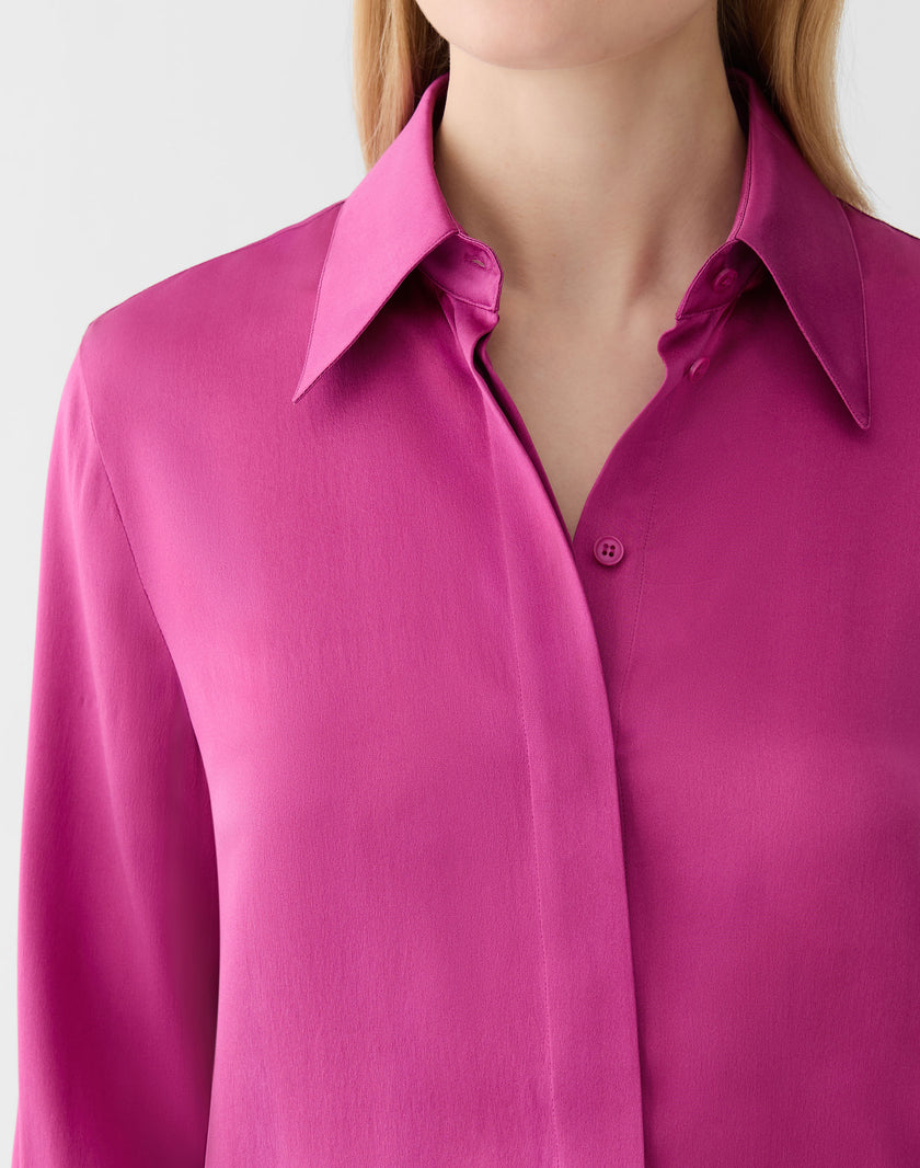 SILK CHARMEUSE FRENCH CUFF BLOUSE IN MULBERRY