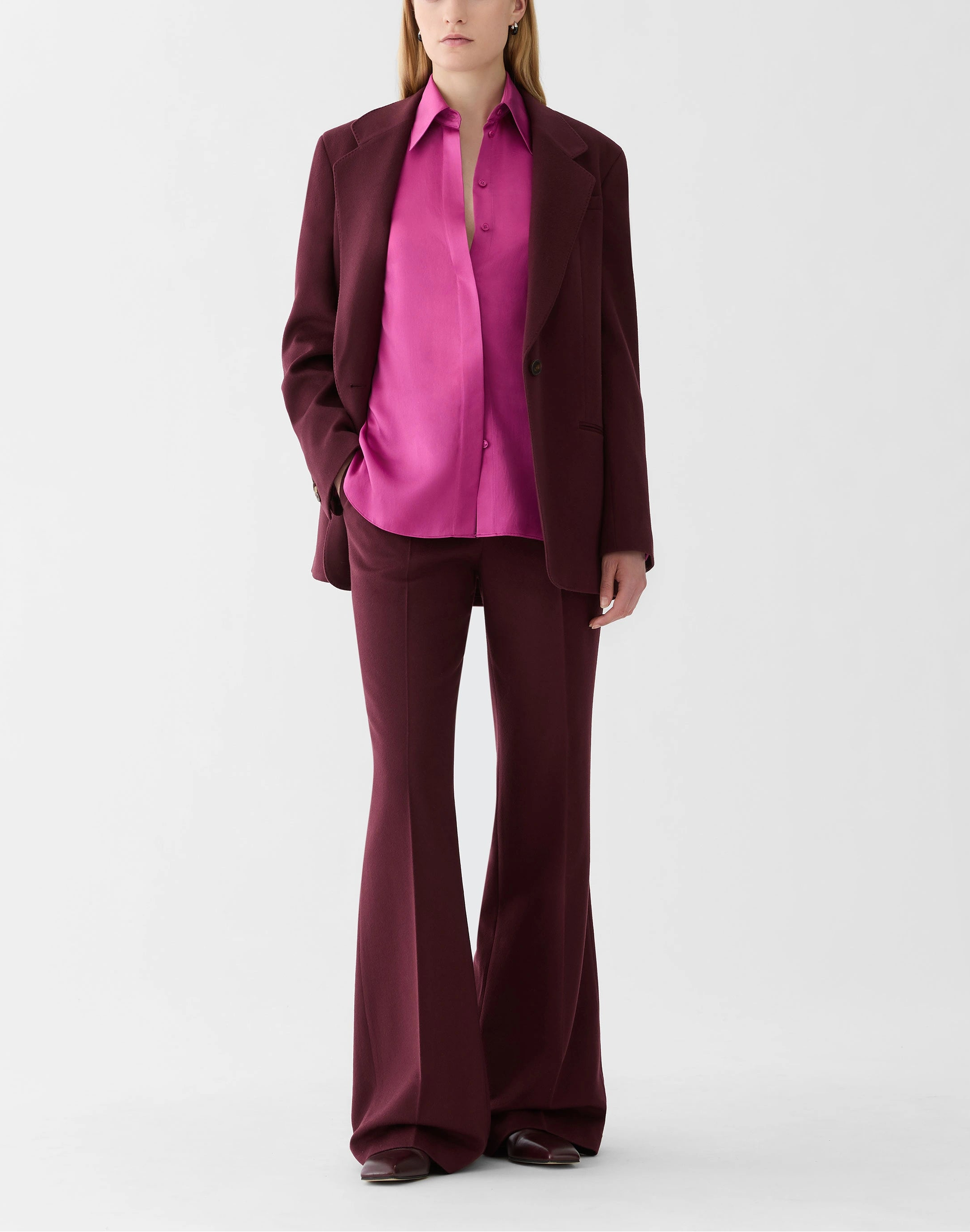 SILK CHARMEUSE FRENCH CUFF BLOUSE IN MULBERRY