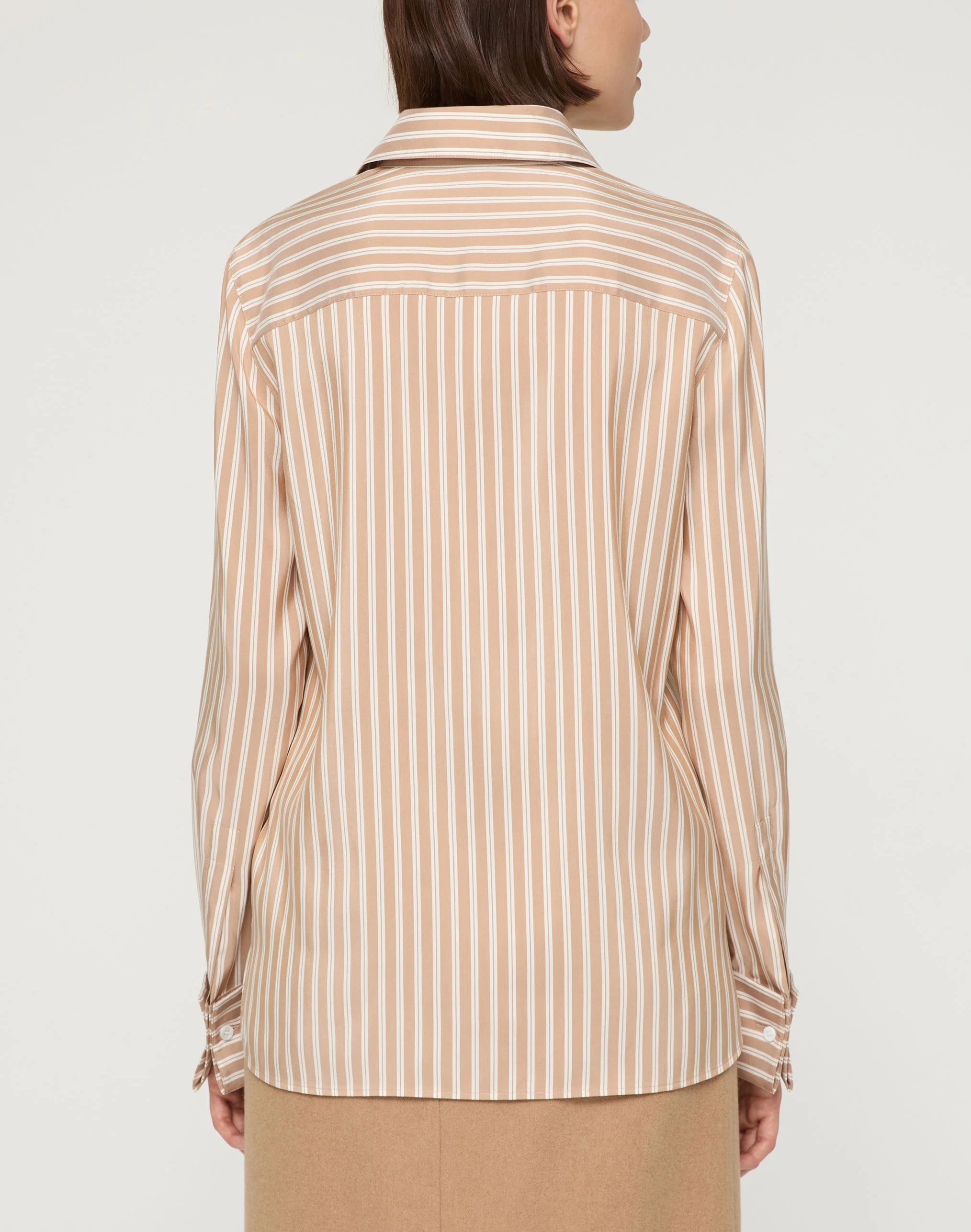 STRIPED SILK FRENCH CUFF BLOUSE