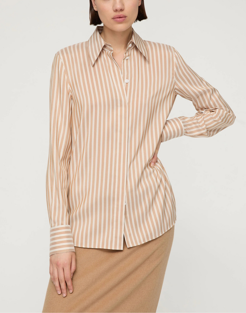 STRIPED SILK FRENCH CUFF BLOUSE