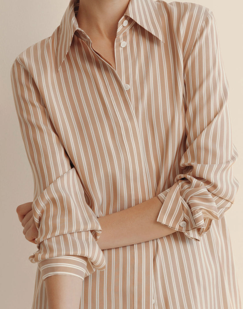 STRIPED SILK FRENCH CUFF BLOUSE