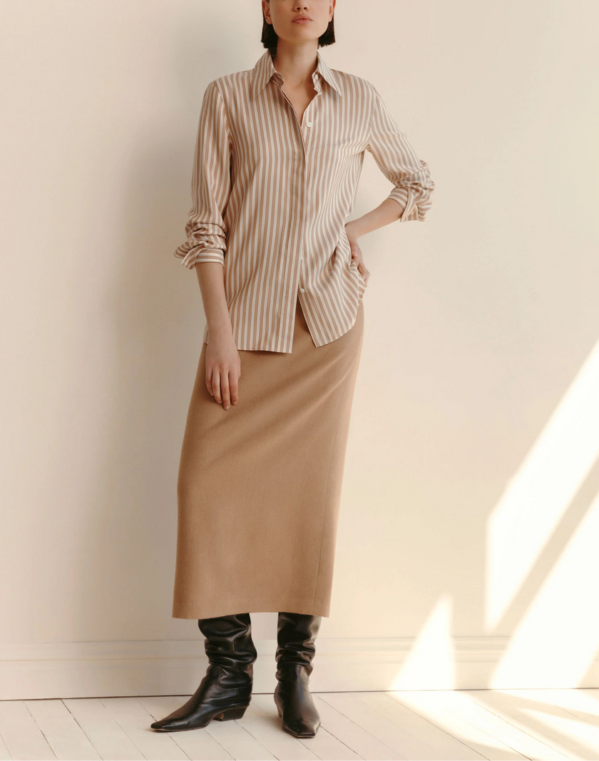 STRIPED SILK FRENCH CUFF BLOUSE