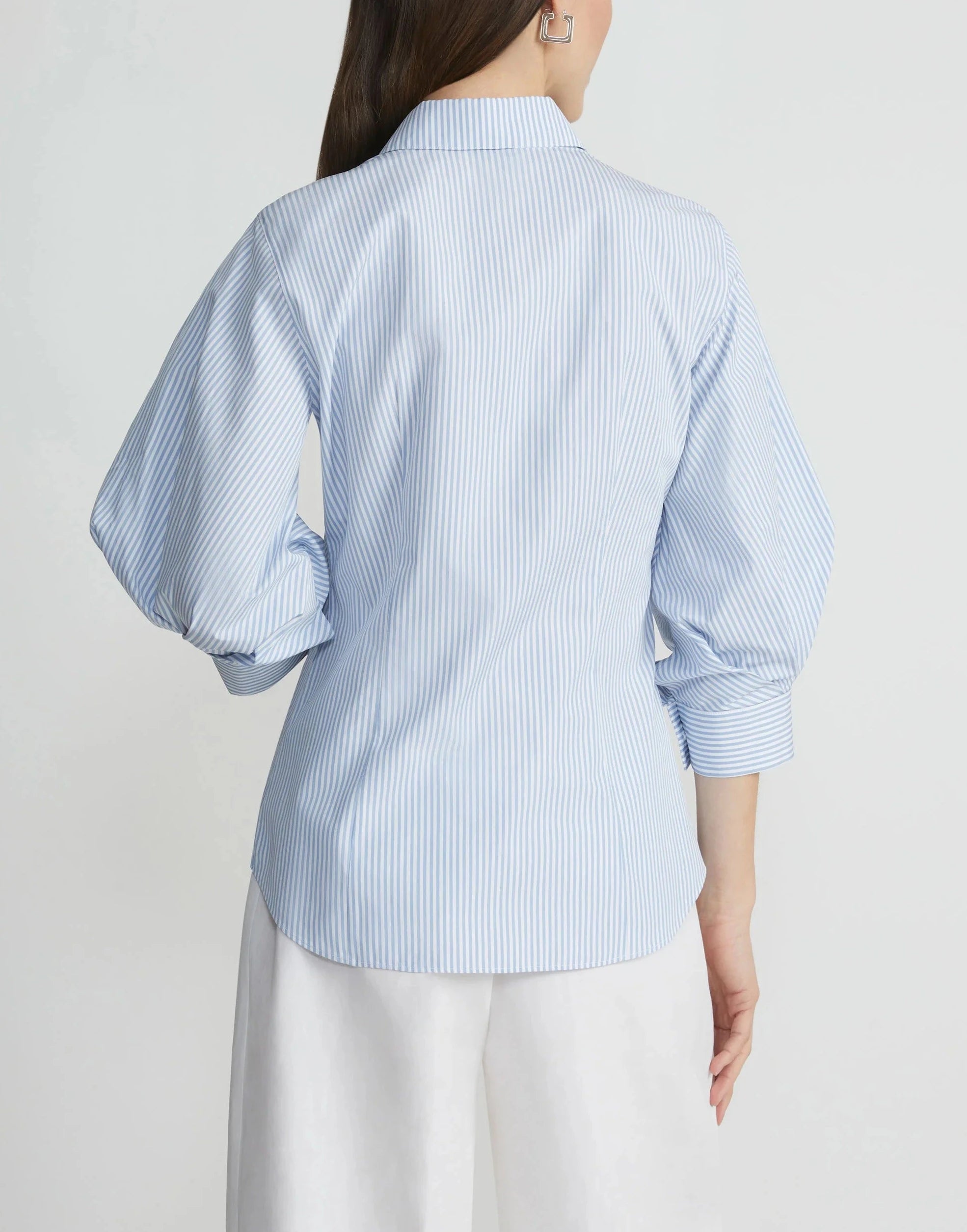 PINSTRIPE COTTON BALLOON SLEEVE SHIRT