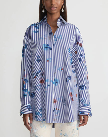 PAINT SPLATTER PRINT STRIPE COTTON OVERSIZED PORTRAIT SHIRT