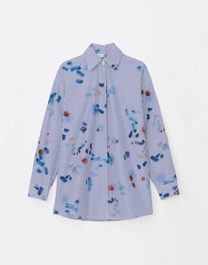 PAINT SPLATTER PRINT STRIPE COTTON OVERSIZED PORTRAIT SHIRT