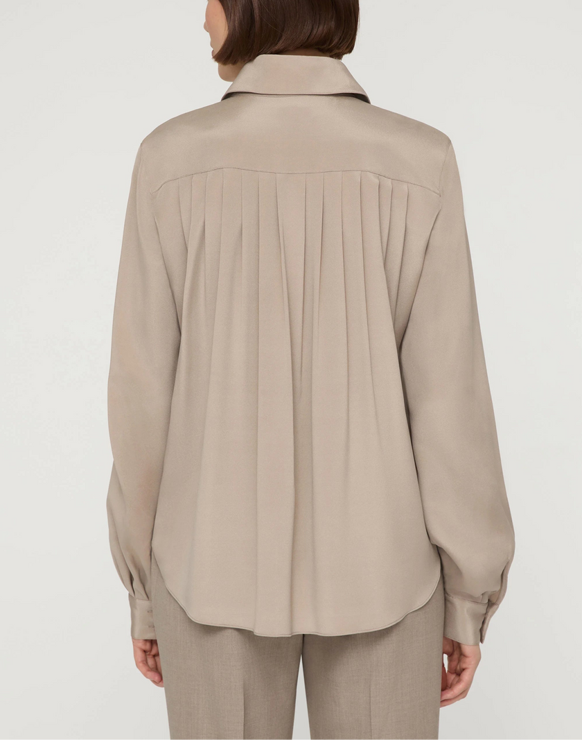 ORGANIC SIlK STRETCH GEORGETTE PLEATED BACK BLOUSE