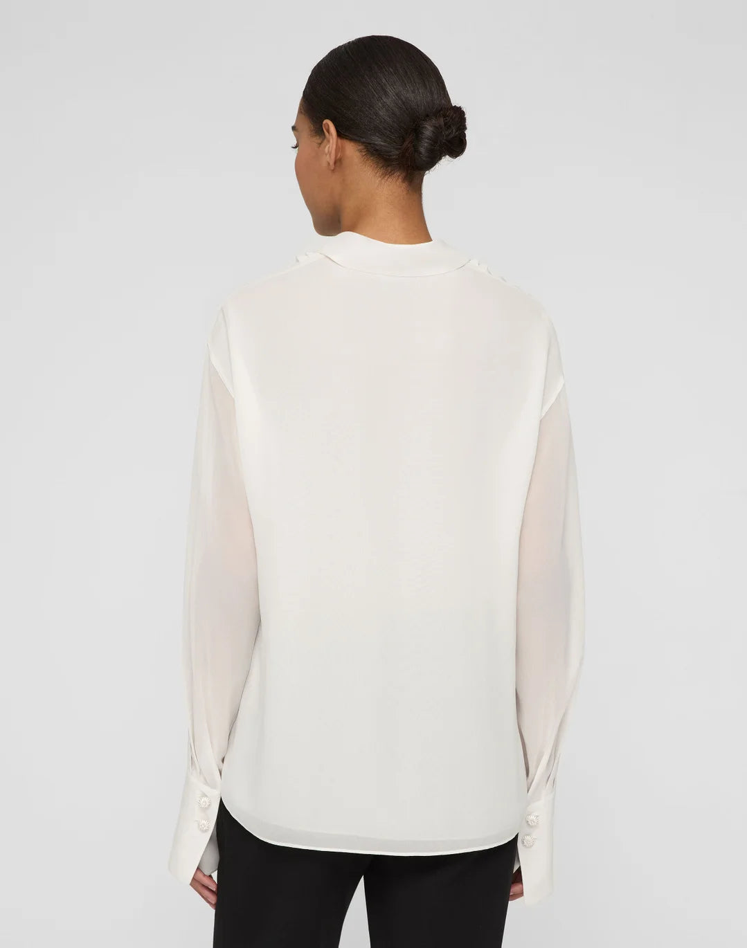 SILK GEORGETTE RUFFLED TUXEDO BLOUSE