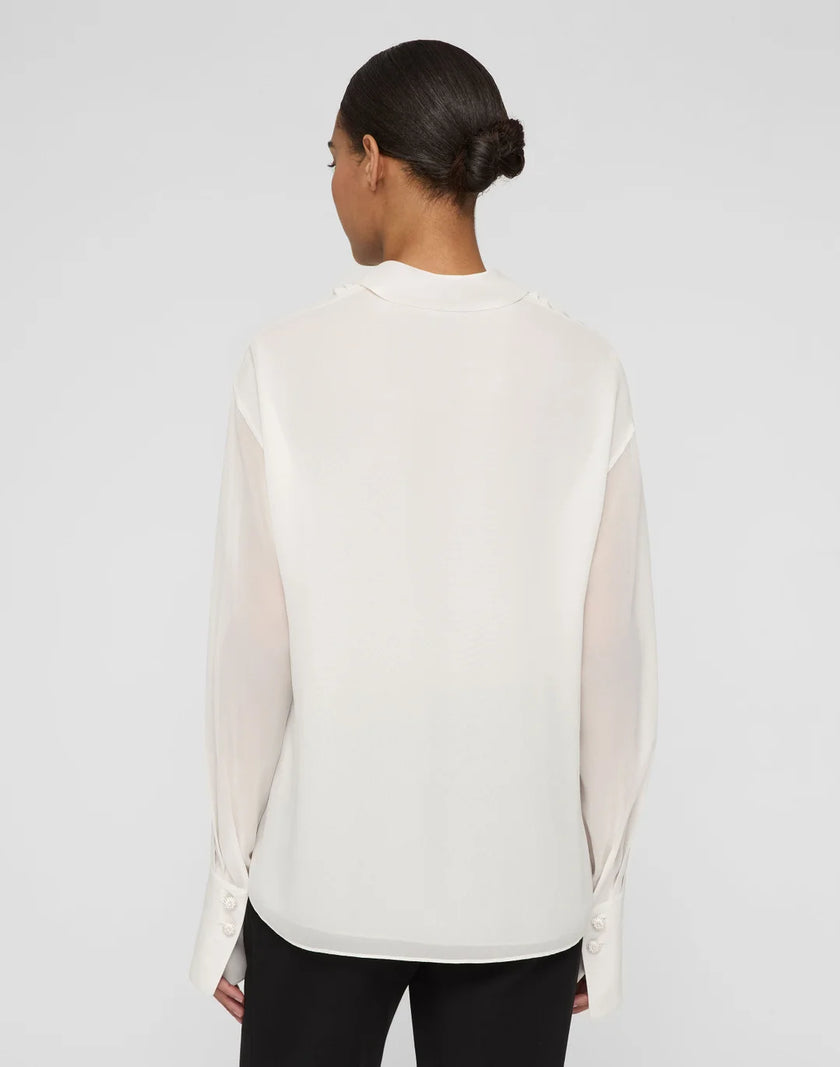 SILK GEORGETTE RUFFLED TUXEDO BLOUSE