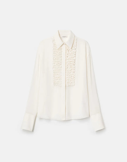 SILK GEORGETTE RUFFLED TUXEDO BLOUSE