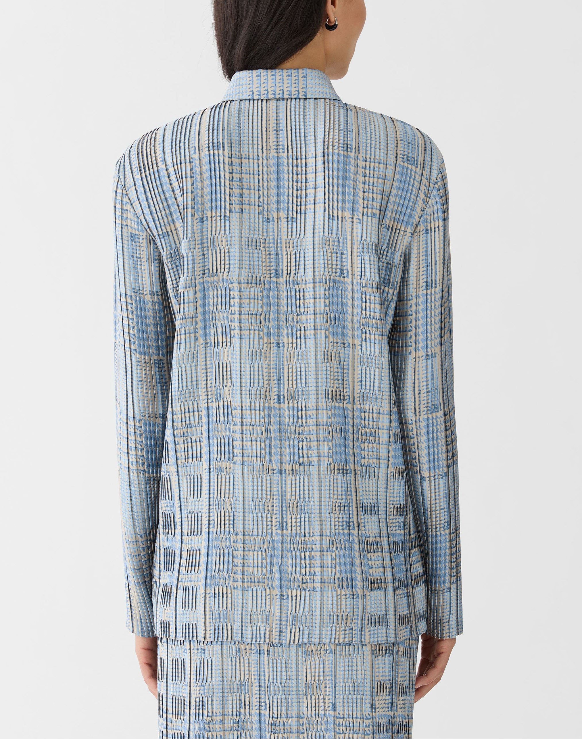 GLEN PLAID TWILL PLISSE BLOUSE