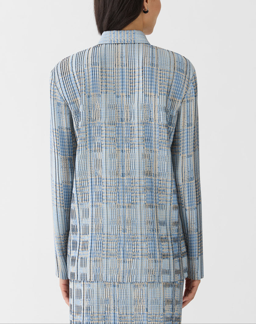 GLEN PLAID TWILL PLISSE BLOUSE