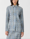 GLEN PLAID TWILL PLISSE BLOUSE