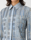 GLEN PLAID TWILL PLISSE BLOUSE