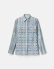 GLEN PLAID TWILL PLISSE BLOUSE