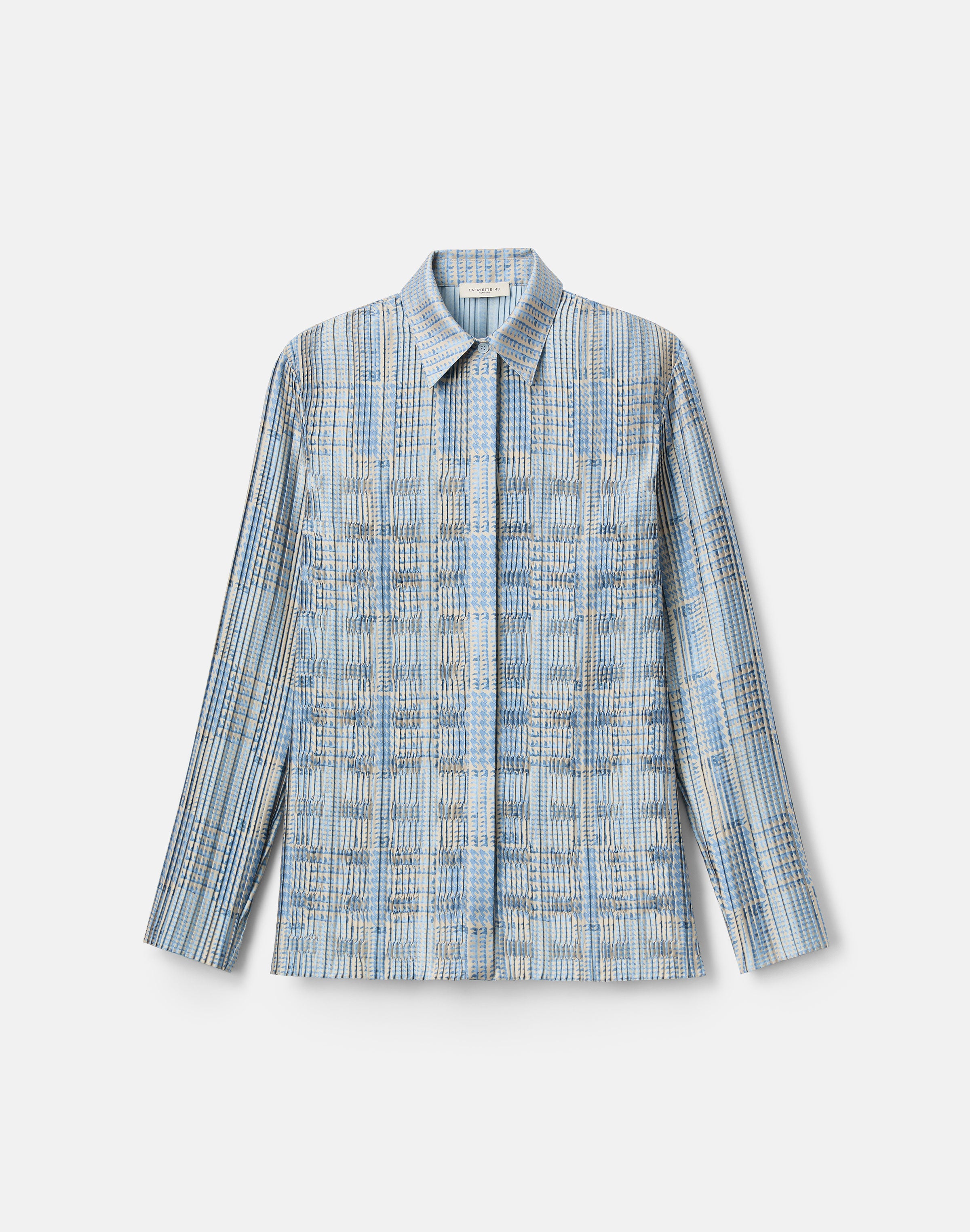 GLEN PLAID TWILL PLISSE BLOUSE