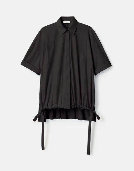 TRAVEL COTTON GATHERED TIE OVERSIZED SHIRT