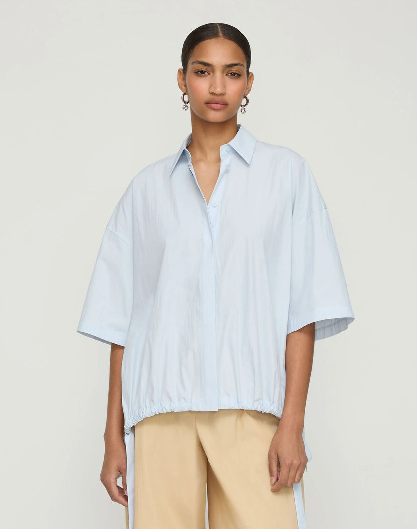 TRAVEL COTTON GATHERED TIE OVERSIZED SHIRT