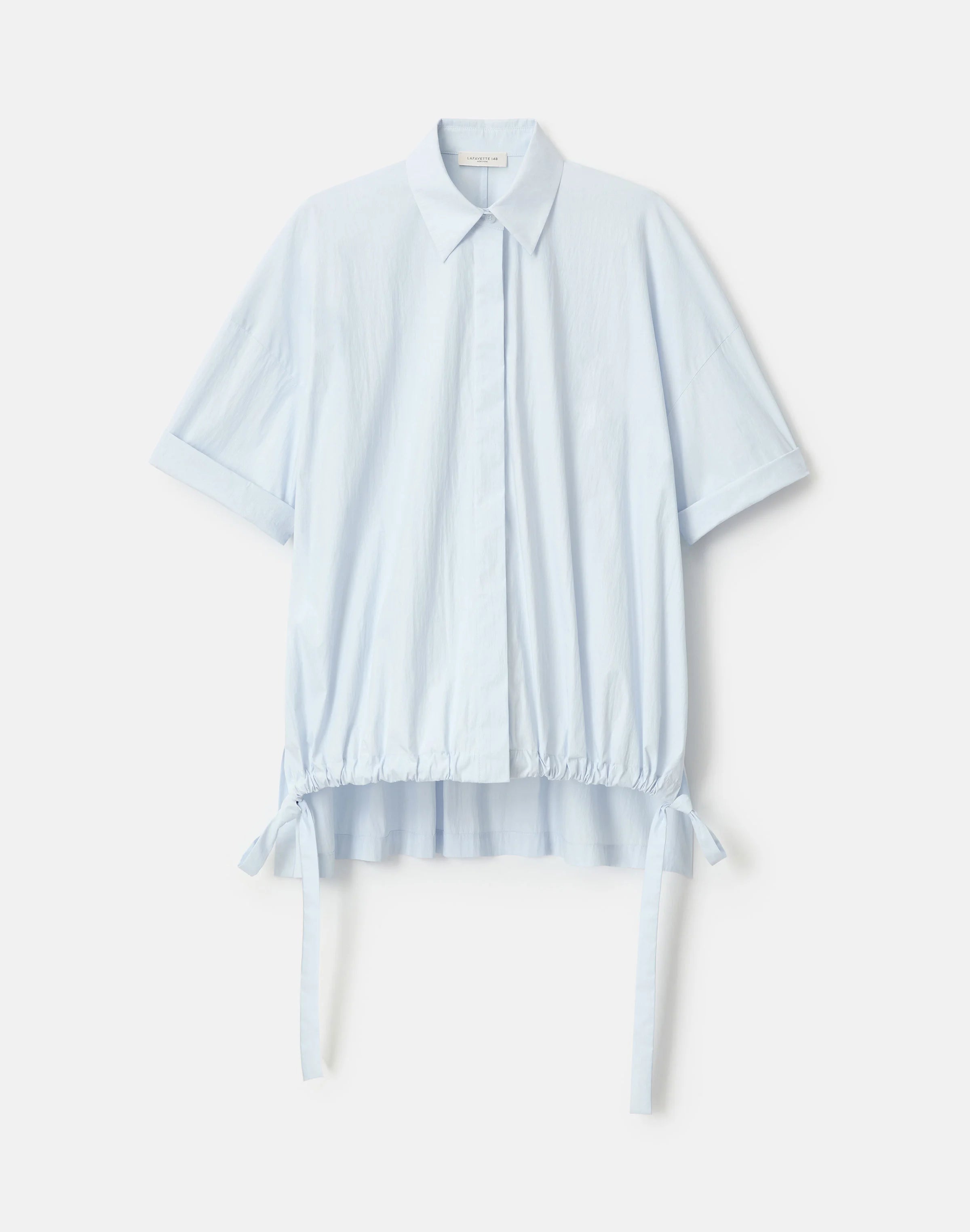TRAVEL COTTON GATHERED TIE OVERSIZED SHIRT