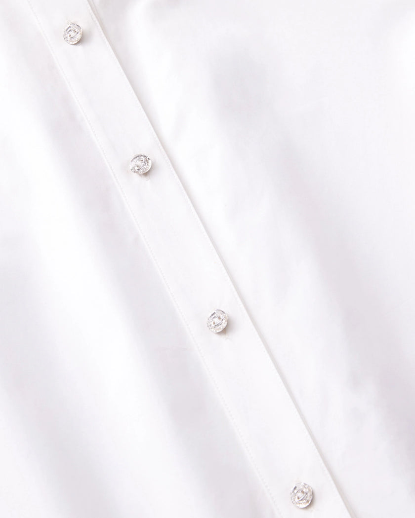 ORGANIC COTTON POPLIN CRYSTAL BUTTON RUFFLE SHIRT