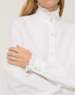 ORGANIC COTTON POPLIN CRYSTAL BUTTON RUFFLE SHIRT