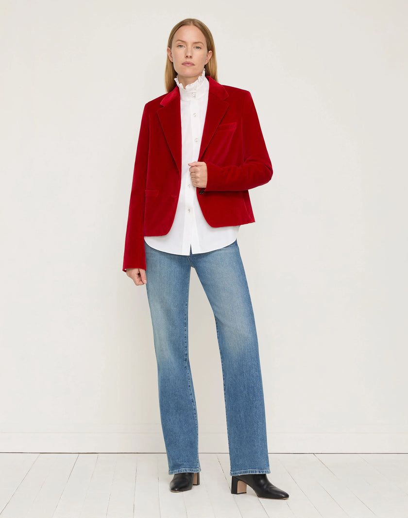 ORGANIC COTTON POPLIN CRYSTAL BUTTON RUFFLE SHIRT