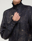 COSMOS PRINT SILK TWILL RUFFLE BLOUSE
