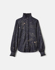 COSMOS PRINT SILK TWILL RUFFLE BLOUSE