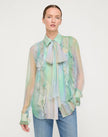AURORA PRINT SILK CREPON BOW BLOUSE AND SEQUIN CAMISOLE