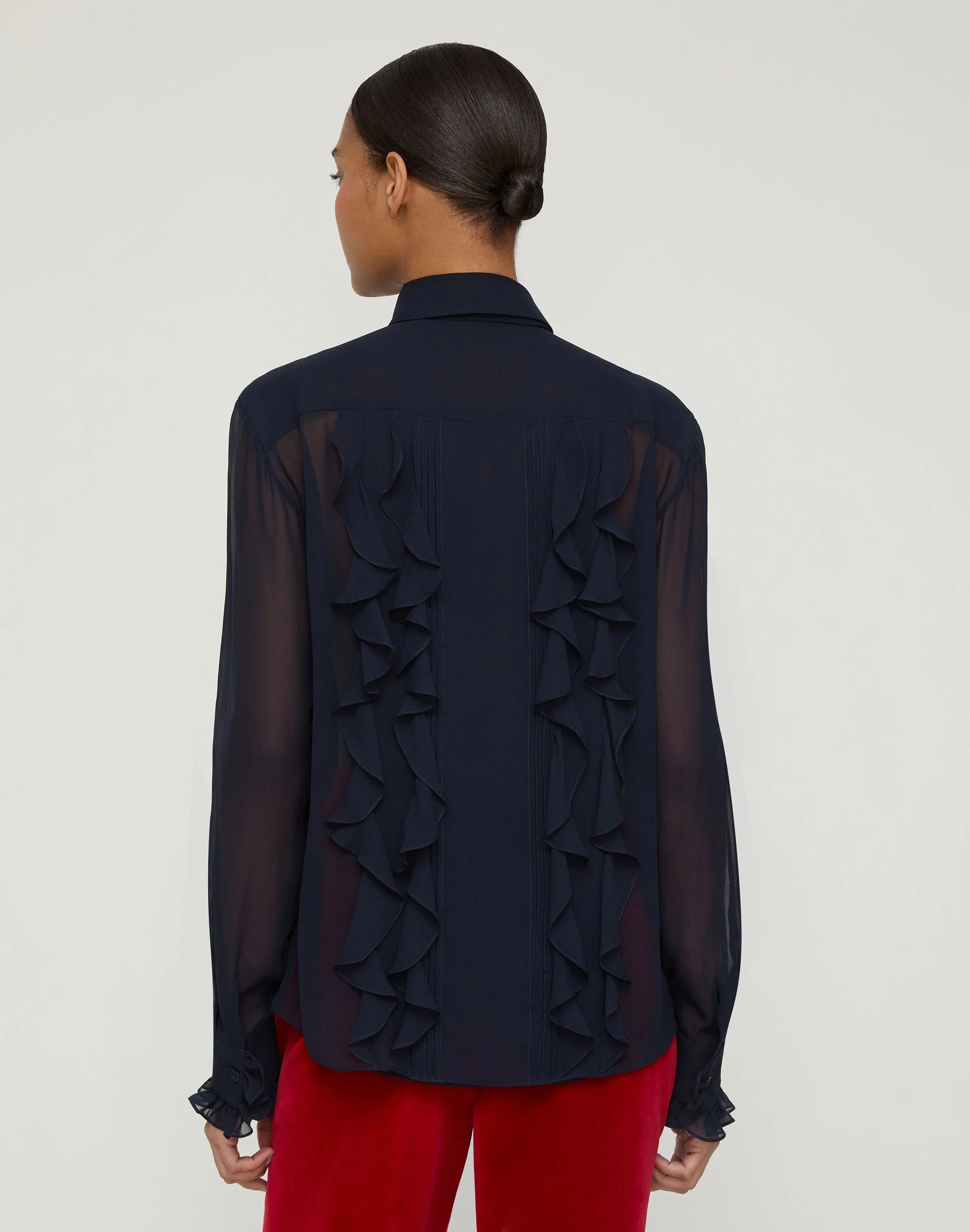 SILK GEORGETTE RUFFLE BOW BLOUSE