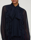 SILK GEORGETTE RUFFLE BOW BLOUSE
