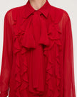 SILK GEORGETTE RUFFLE BOW BLOUSE