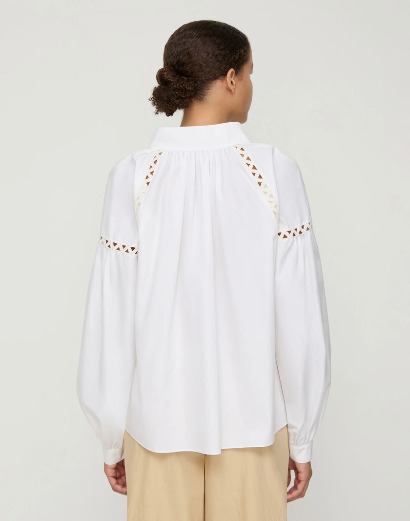 ORGANIC COTTON POPLIN SOUTACHE TRIM POPOVER SHIRT