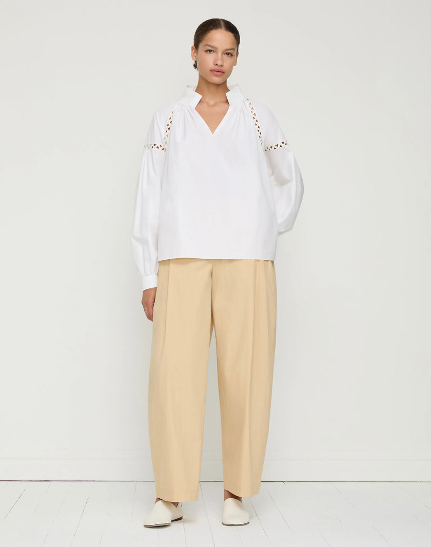 ORGANIC COTTON POPLIN SOUTACHE TRIM POPOVER SHIRT