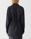 PINSTRIPE SILK CONVERTIBLE WRAP BLOUSE