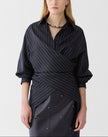 PINSTRIPE SILK CONVERTIBLE WRAP BLOUSE
