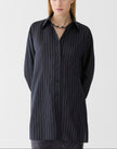 PINSTRIPE SILK CONVERTIBLE WRAP BLOUSE