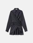 PINSTRIPE SILK CONVERTIBLE WRAP BLOUSE