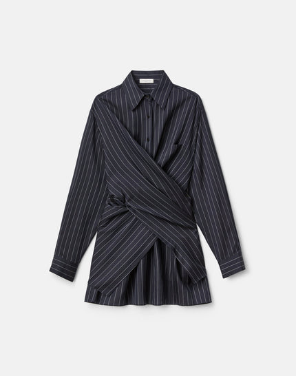 PINSTRIPE SILK CONVERTIBLE WRAP BLOUSE